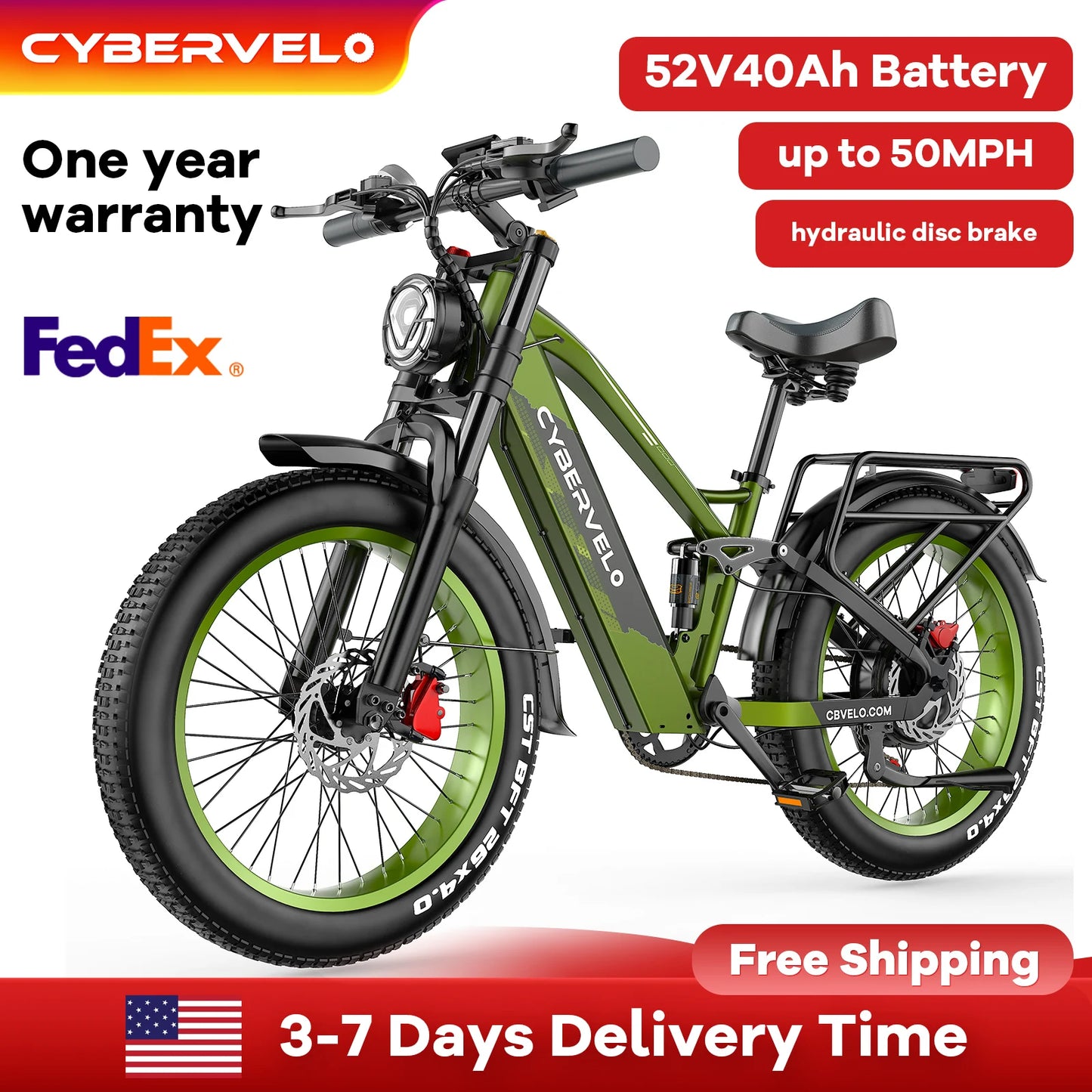 Cybervelo 5000w Peak Built-in Battery Ebike, 100 Miles Range