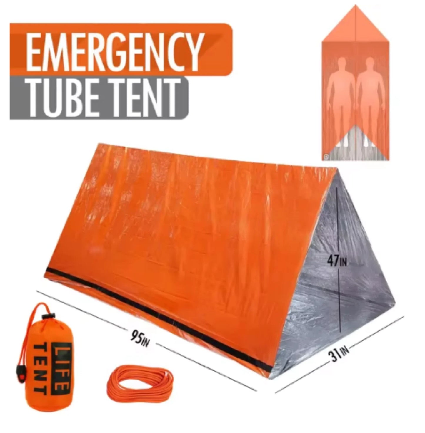 2 Person Emergency Shelter Bivy Survival Tent Kit Mylar Tube Tent