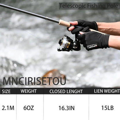 2PCS Carbon Fiber Telescopic Fishing Pole with 12+1 Shielded Bearings, Stainless Steel.