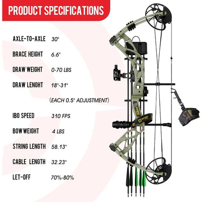 Compound Bow Package for Adults, Arrow Set, 0-70 Lbs Draw