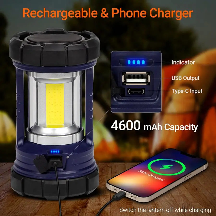 Camping Lantern, 3200LM LED Lanterns for Power Outages, 4600mAh Phone Charger Rechargeable Lantern, 5 Light Modes Camping Light
