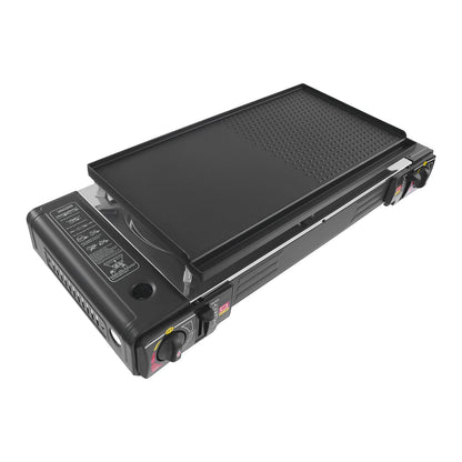2-Burner Family Camping Gas Stove with Grill Pan|