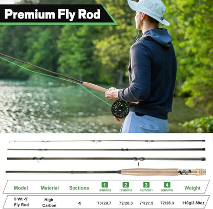 4-Piece Lightweight Graphite Fly Fishing Rod and Reel Combo with Complete Starter Kit