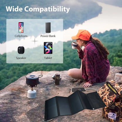 28W Portable Solar Panel 5V Folding, 2 USB Ports Phone Charger