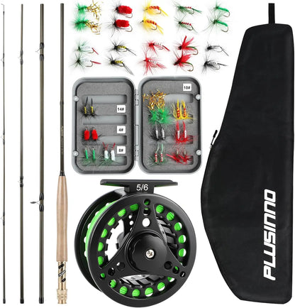 4-Piece Lightweight Graphite Fly Fishing Rod and Reel Combo with Complete Starter Kit