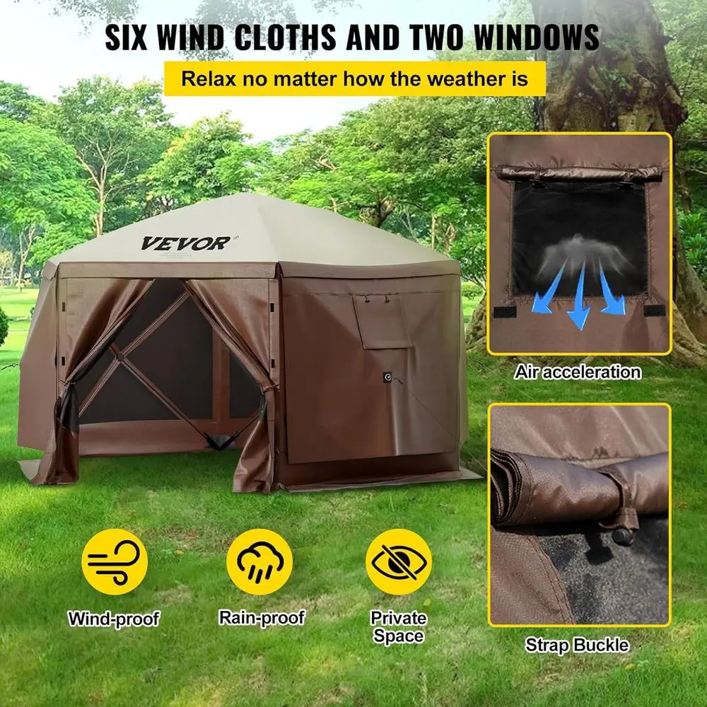 12t 6 Sided -up Shelter Tent with Mesh Windows, Portable Carry Bag
