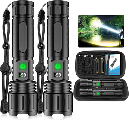 2pcs Super Bright LED Flash Light with Power Display & for Camping,