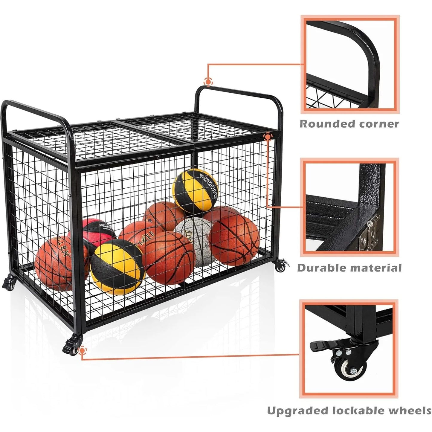 Extra Large Ball Cart Storage for Garage, Optional DividerExtra.