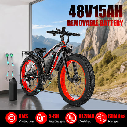 1500W Fat Tire Electric Bike for Adults 26"x4.0 All Terrain