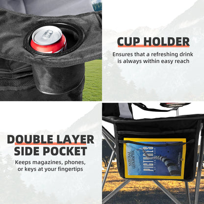 Tisetrail 2 Pack Folding Camping Chairs for Adults High Back Padded Lawn Chairs Portable Outdoor Camp Chair, Black & Gray