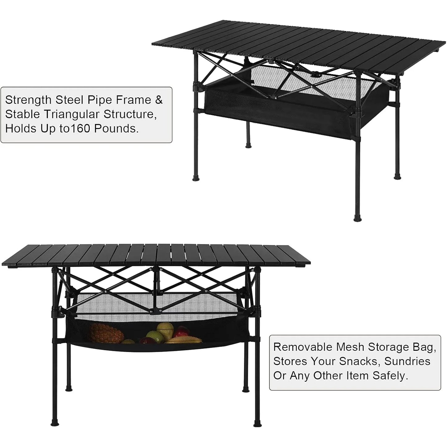 Portable Aluminum Roll-Up Camping Table - 46x27x22in.