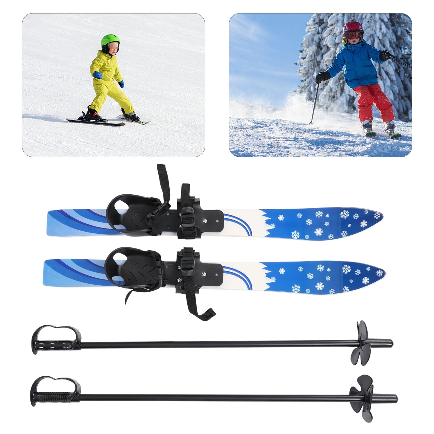68*6cm Ski Set Kids Skis and Poles, Primary Ski Double Board, Children's Beginner Snow Skis