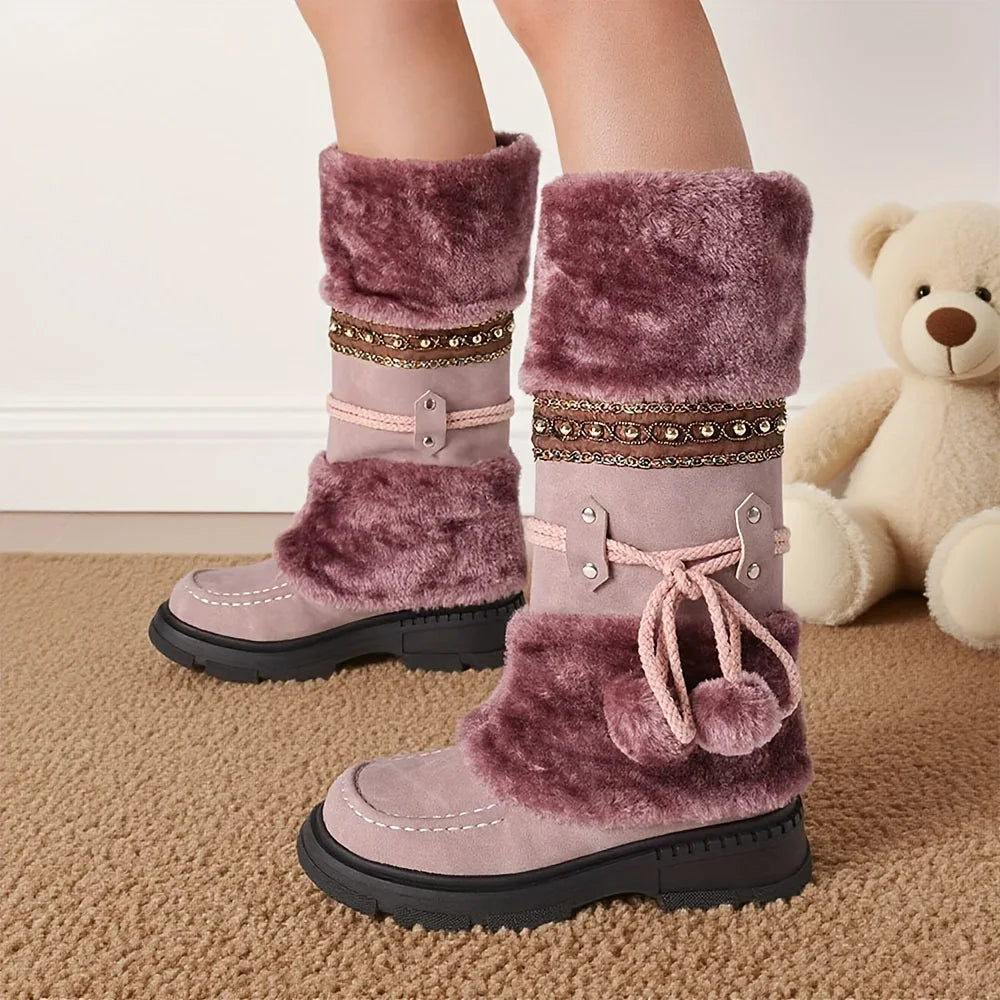 Women's Winter Furry Knee High Platform Snow Boots