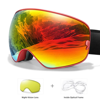 Anti-Fog SKI Goggles Snowboard Goggles UV400 with Night Vison Lens Men, Women, Teen