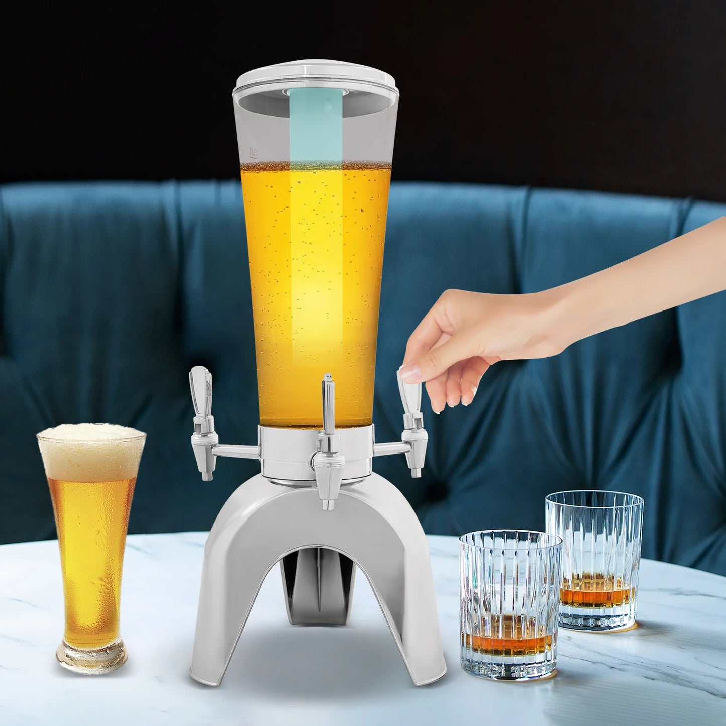 3-Tap LED Beer Dispenser with Built-in Ice Container, 3 Faucets.