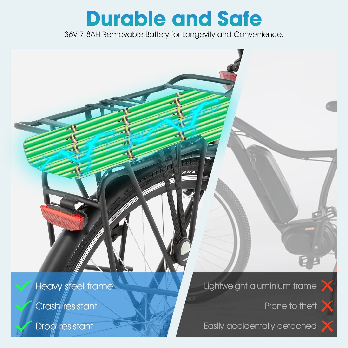 HILAND Adult electric road bike, detachable lithium battery.