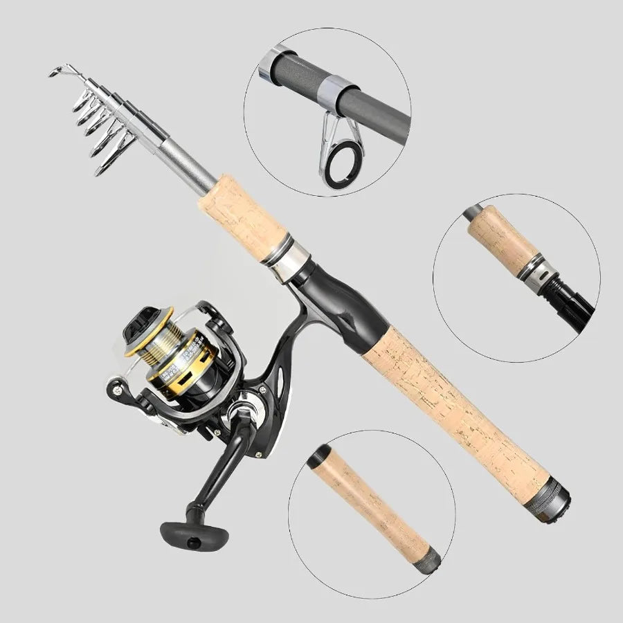 2PCS Carbon Fiber Telescopic Fishing Pole with 12+1 Shielded Bearings, Stainless Steel.