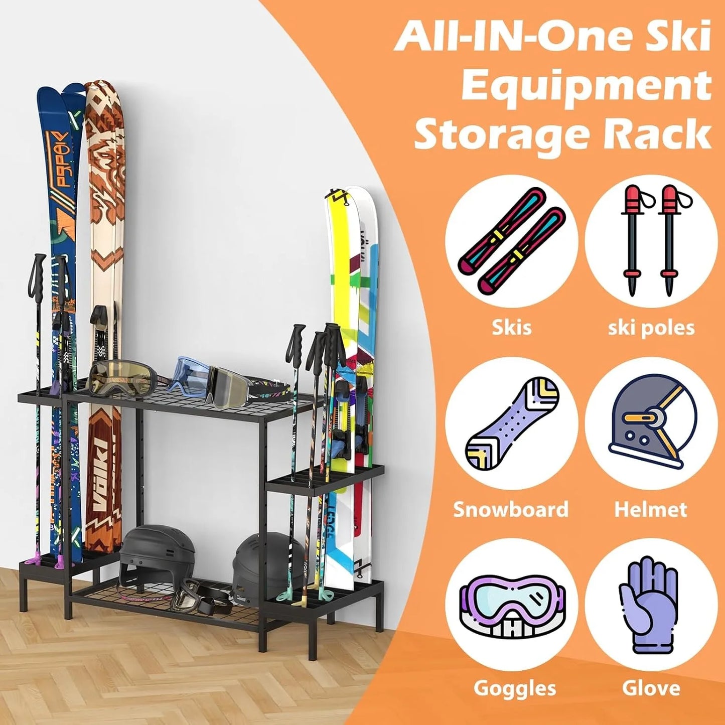 Ski Storage Rack for 6 Pairs - Freestanding