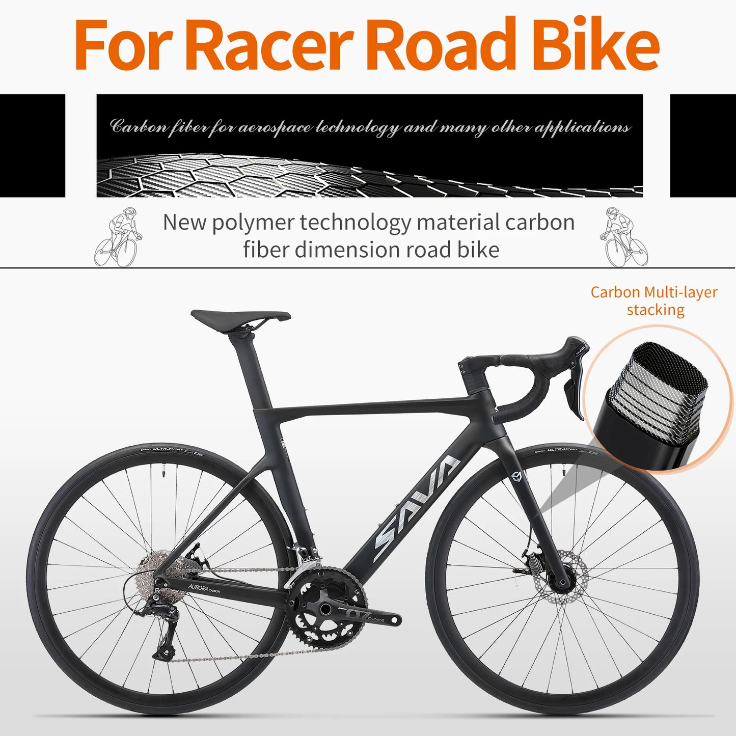 SAVA Carbon Fiber Racing Road Bicycle Carbon Frame Bicycle, SHIMANO 18-Speed