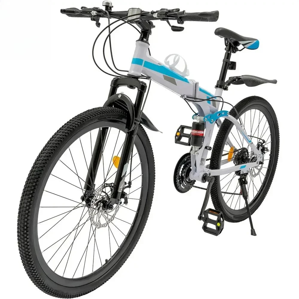 26" Folding MTB Bicycle with 21 Speed, Dual Disc Brakes, Men’s Mountain Bike