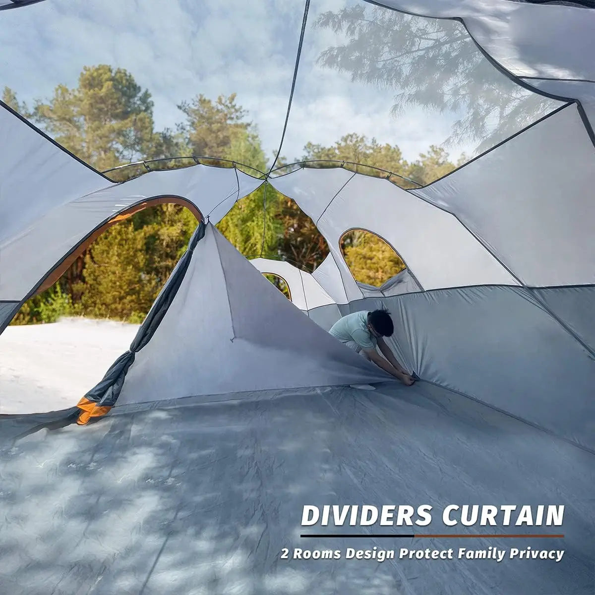 10-Person Family Camping Tent, Easy Setup, Waterproof, 2 Rooms