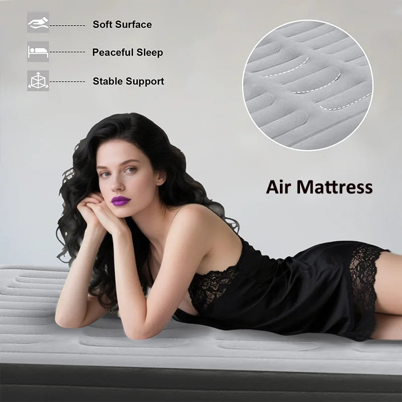 Air Mattress With Electric Air Pump, Anti-leak, Soft Flocked Top.