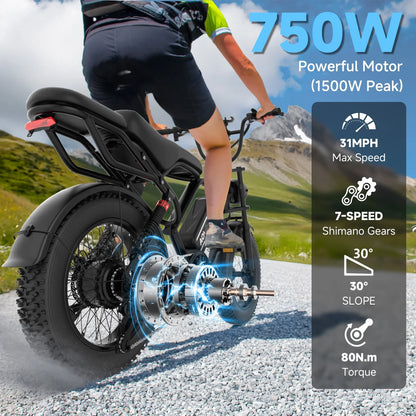 AOVOPRO AP20 Electric Bike 1500W 20" Fat Tire 31mph Top Speed 70 Miles