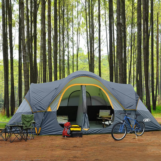 10-Person Family Camping Tent, Easy Setup, Waterproof, 2 Rooms