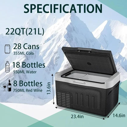 12 Volt Refrigerator 22QT 21L Compressor Electric Cooler Car Fridge