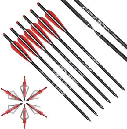 6 Pack Elong Crossbow Bolts 20 Inch Carbon with Broad Head Arrows