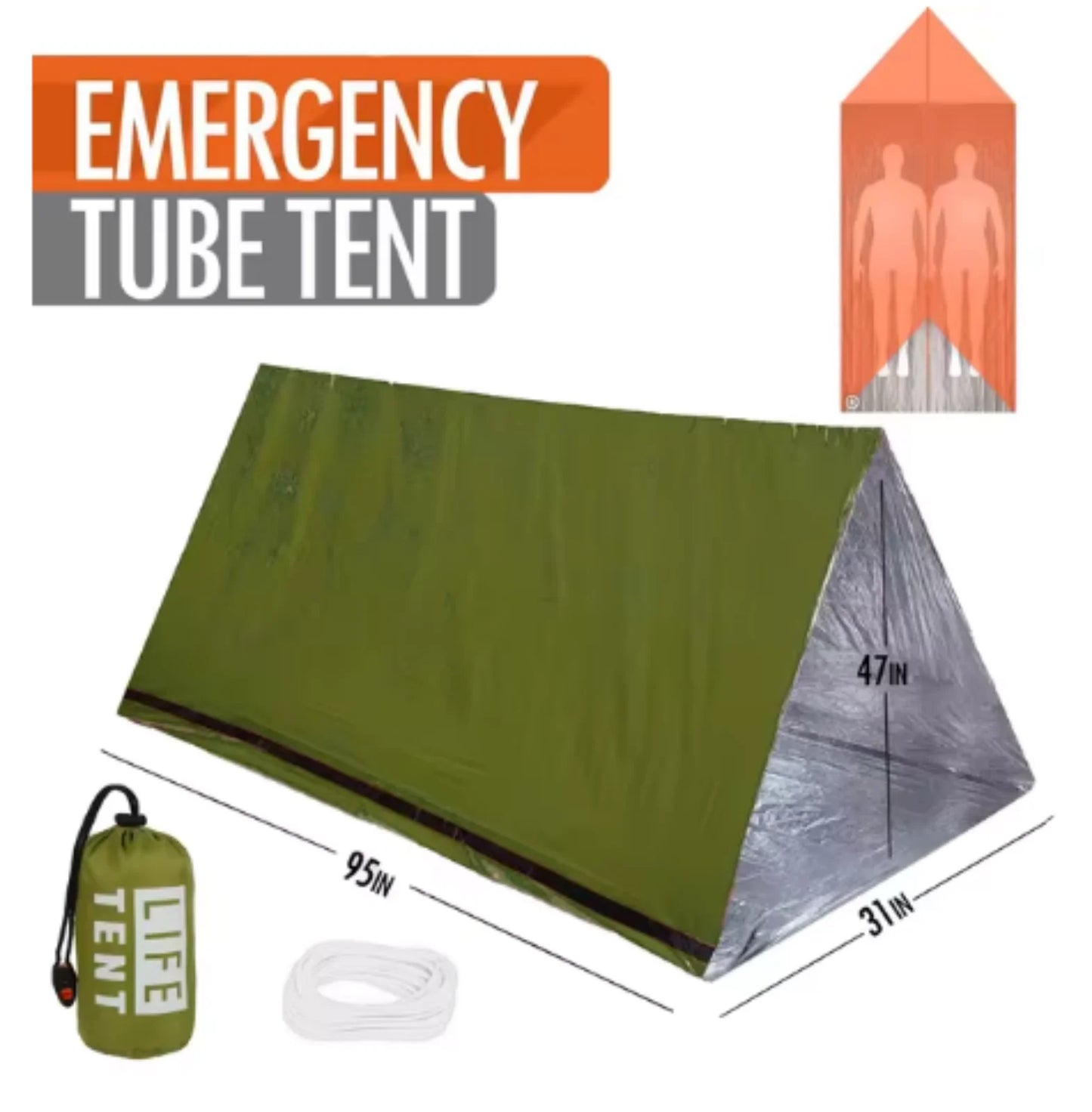 2 Person Emergency Shelter Bivy Survival Tent Kit Mylar Tube Tent