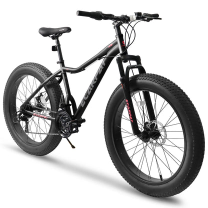 26 Inch Mountain Bike, 4-Inch Wide Fat Tires, 21 Speed,  Steel Frame, Disc Brake