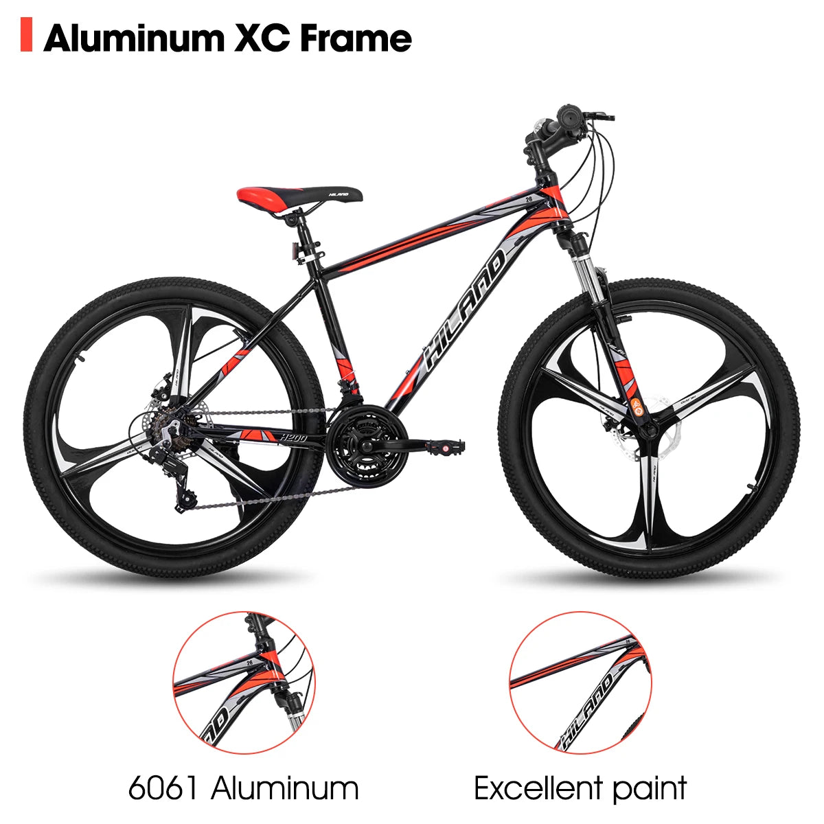 Hiland Mountain Bike, Shimano 21 Speeds Drivetrain, Aluminum Frame 26 Inch Wheels, with Disc-Brake