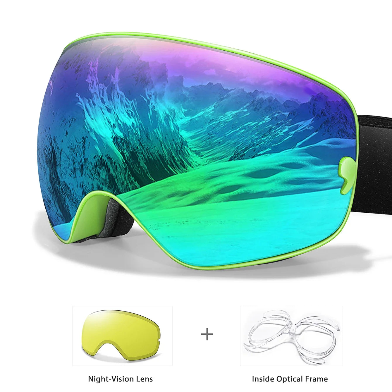 Anti-Fog SKI Goggles Snowboard Goggles UV400 with Night Vison Lens Men, Women, Teen