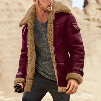 Men Plus Size Winter Scrub Leather Jackets Long Sleeve Fleece