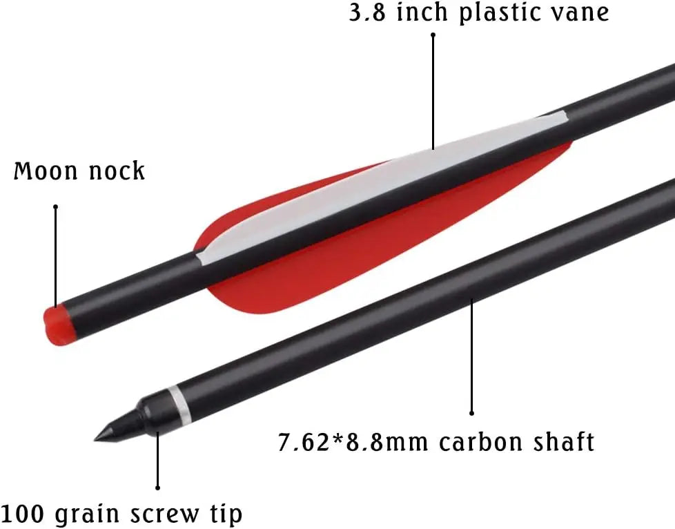 12pcs Crossbow Bolts Carbon Arrows 20-22 Inch, With 3.8" Vanes