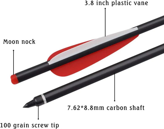 12pcs Crossbow Bolts Carbon Arrows 20-22 Inch, With 3.8" Vanes