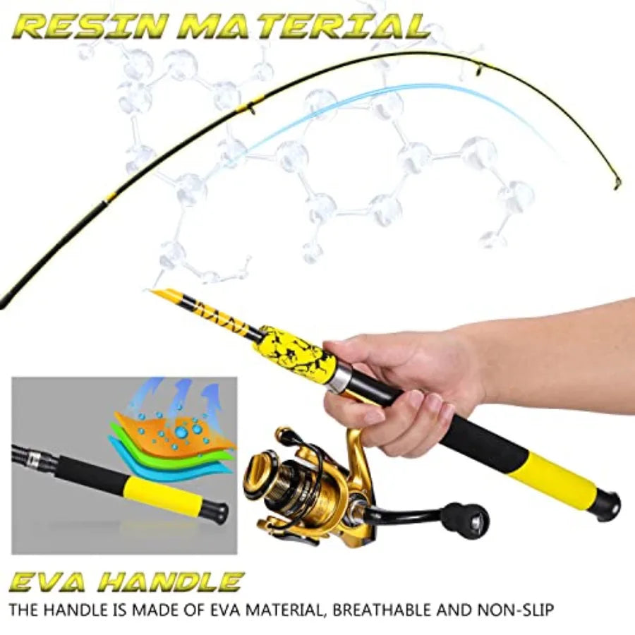 Two Piece Rod and Durable Spinning Reel.