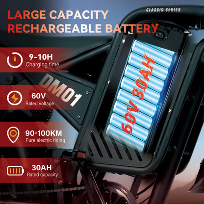 BAOLUJIE DM01 Motor Electric Bicycle 60V 30AH Battery Max Speed 42 MPH