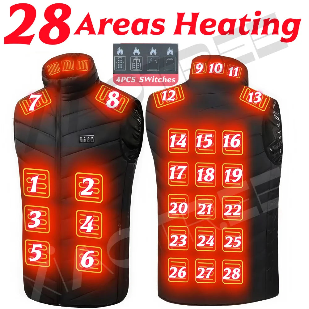Men's and Woman's 28/9 Areas Heated Vest Jacket Heated Electric Usb.
