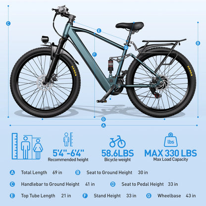 Adults Electric Bicycle, 26", 24" Electric Mountain Bike with 36V Battery Peak 500W Motor,21 Speed