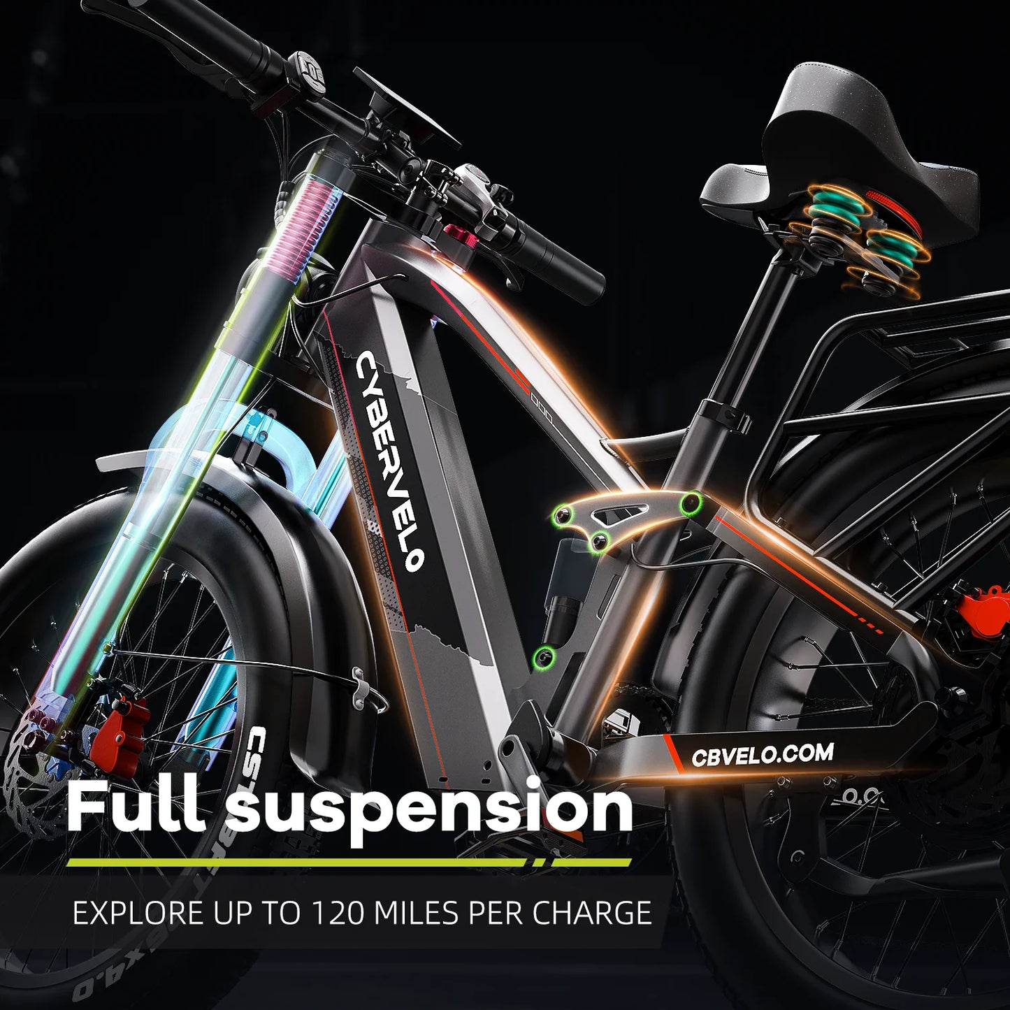 Cybervelo 5000w Peak Built-in Battery Ebike, 100 Miles Range