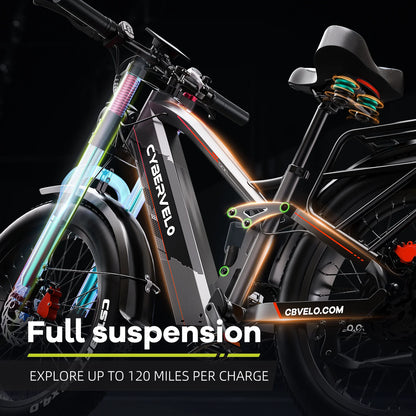 Cybervelo 5000w Peak Built-in Battery Ebike, 100 Miles Range