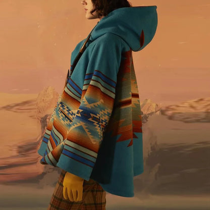 Winter Women Jackets Retro Printed Coat Long Sleeve Hooded