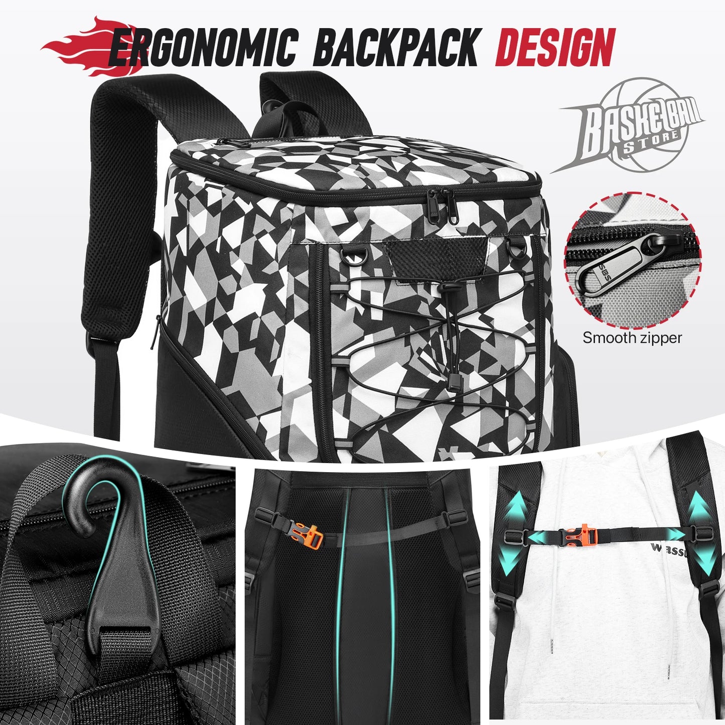 Basketball Backpack with Separate Ball holder & Shoes