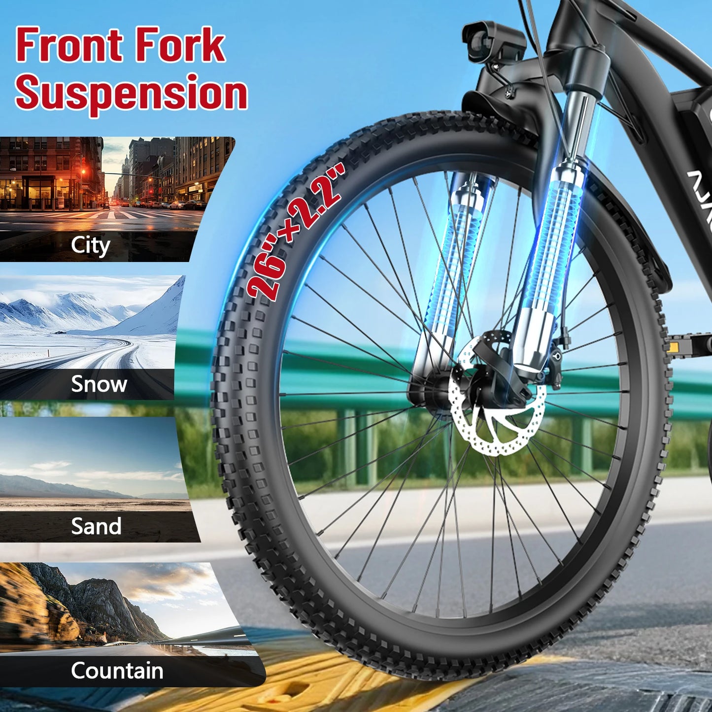26'' Electric Bike, 1000W Peak Motor 40 Miles 25MPH Commuter E Bike 7 Speed