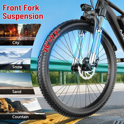 26'' Electric Bike, 1000W Peak Motor 40 Miles 25MPH Commuter E Bike 7 Speed