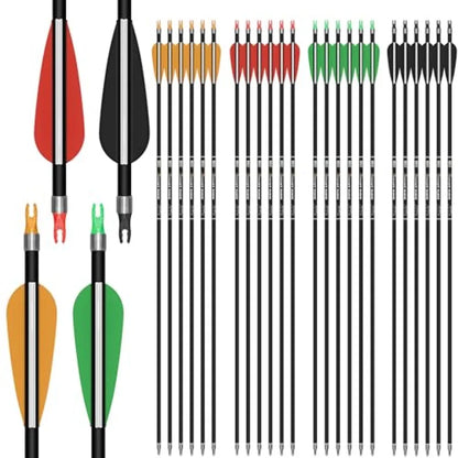24PCS Compound Bow Arrows 30 Carbon Shaft Spine 500 with Removable Tips