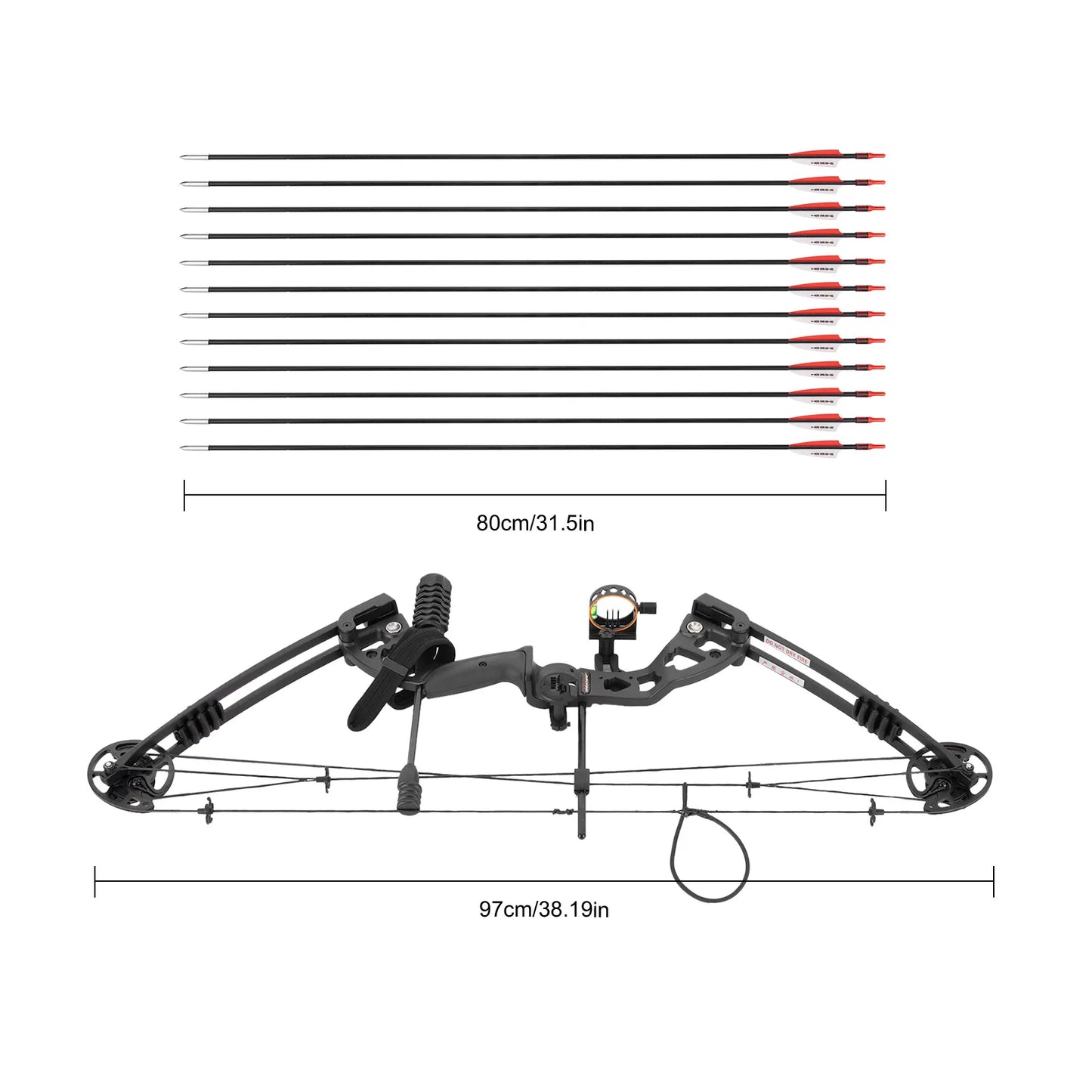 30-55 lbs Compound Bow Adjustable Draw Weight and Length with 3-Pin Sight 12 Arrows Complete Arch Set