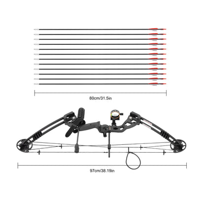 30-55 lbs Compound Bow Adjustable Draw Weight and Length with 3-Pin Sight 12 Arrows Complete Arch Set